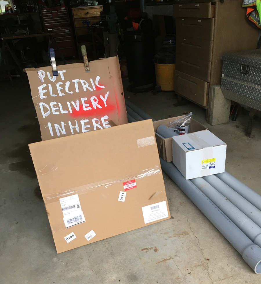 Andy left a sign for the delivery guy in case we were not home when they brought the conduit.